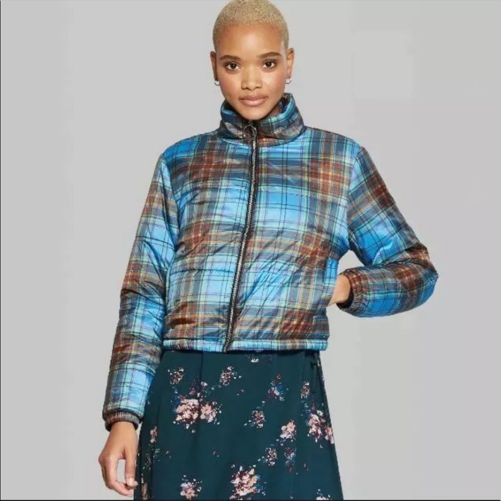 Wild Fable Blue Plaid Puffer Coat - Picture 1 of 2